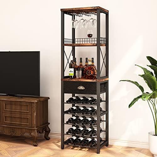 Homeiju Freestanding 4-Tier Wine Rack with Drawer and Tabletop