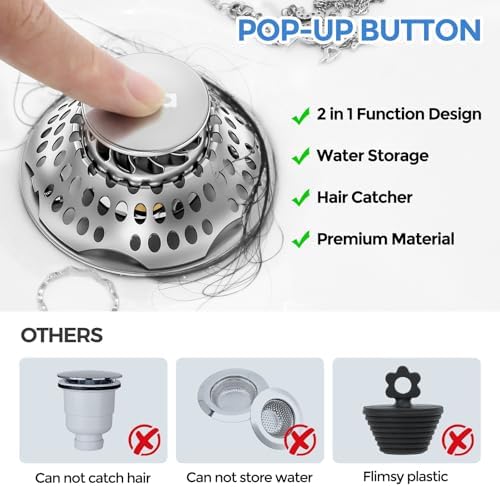 Zaa Bathtub Drain Stopper with Hair Catcher Silver
