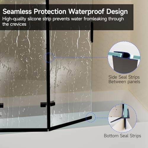 Klajowp Bathtub Shower Door 51x59 Clear Tempered Glass