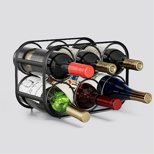 Buruis 6-Bottle Wine Rack Modern Black Metal Stand