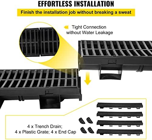 VEVOR Trench Drain System 4 Pack with HDPE Drain Trench and Plastic Grate