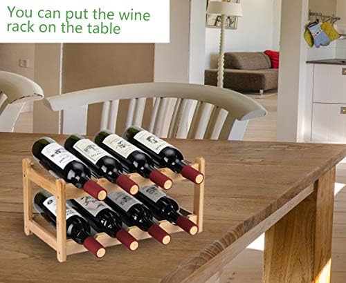 Homevany 8-Bottle Bamboo Wine Rack 2-Tier Space-Saving Entry