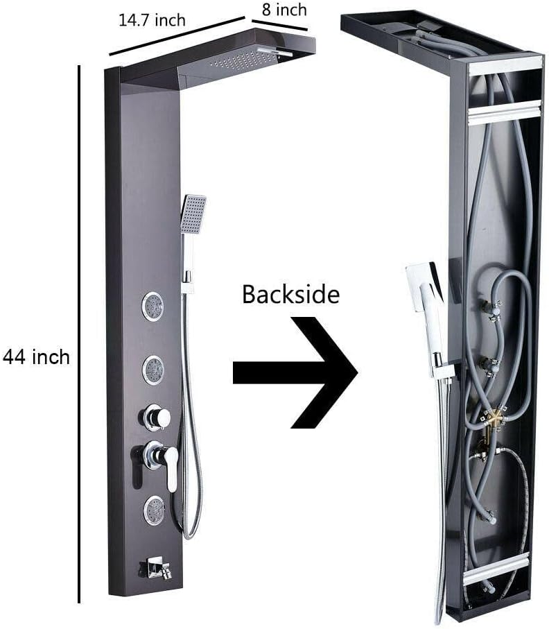Gougeltd LED Light Shower Panel Tower Rainfall Head with Massager