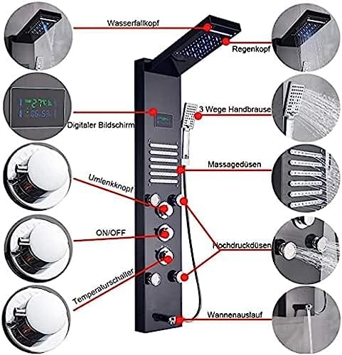 TECKI Shower Panel Column with 5 Functions Hydromassage and Handheld Shower - Gold Black