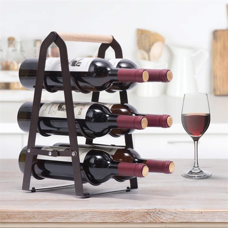 Modern Black 6-Bottle Freestanding Wine Rack