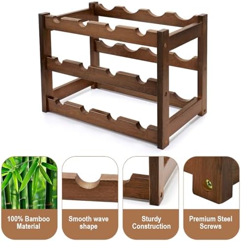 Thalomely 3-Tier Bamboo Wine Rack with 12 Bottles Storage