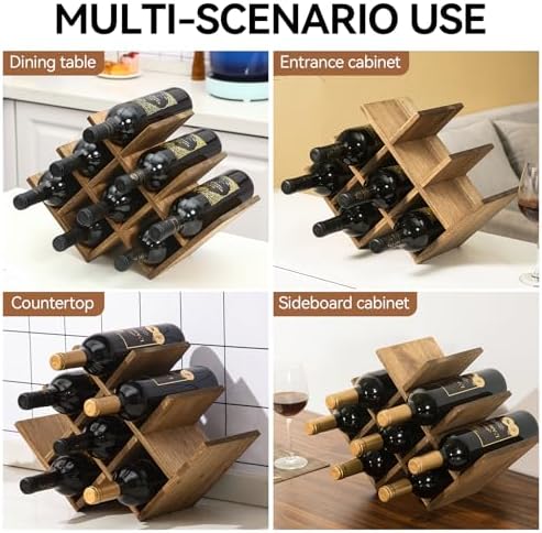 KIRIGEN 8-Bottle Wood Wine Rack - 3-Tier Free Standing Holder