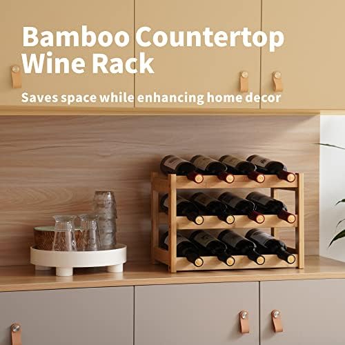 VASMIA Bamboo Wine Rack 3-Tier 12 Bottles Storage