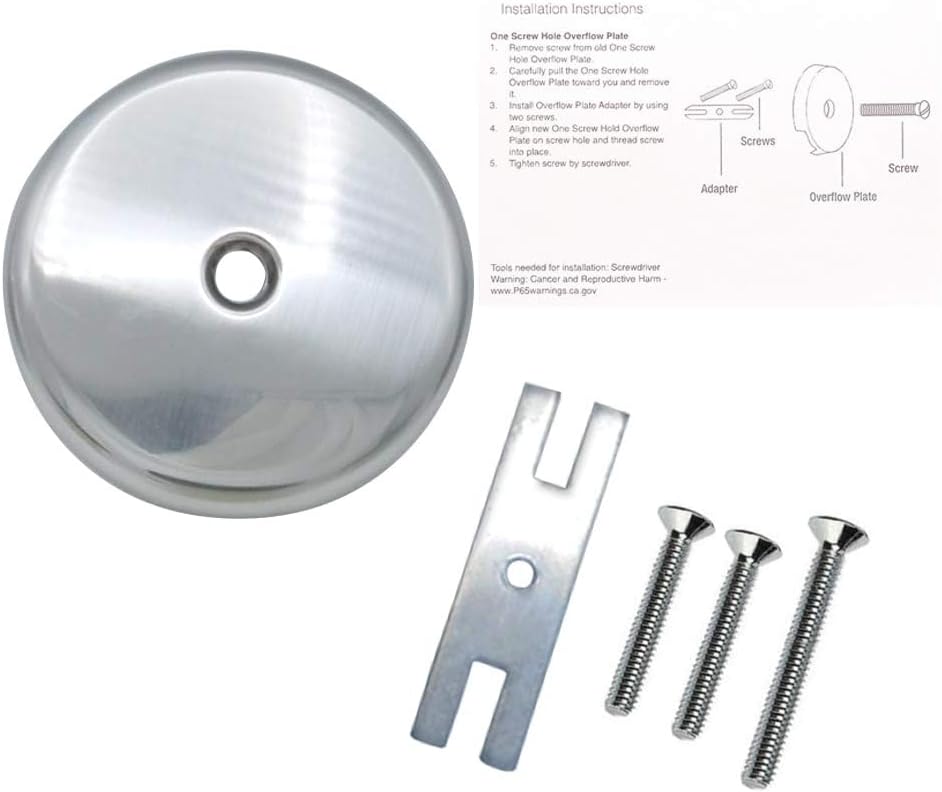 Chrome Bathtub Drain Overflow Cover with Adapter and Screws