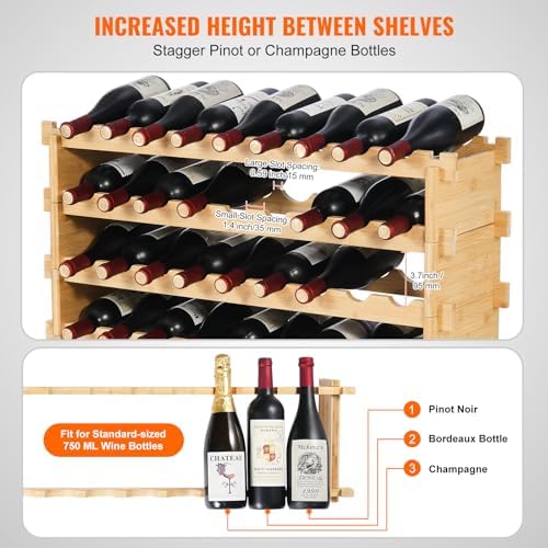 VEVOR 36-Bottle Freestanding Bamboo Wine Rack