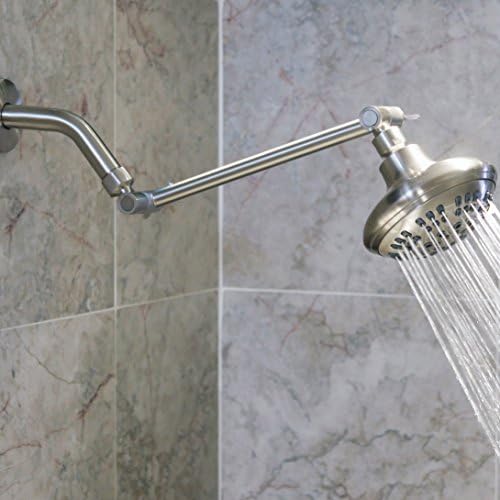 Aqua Elegante Adjustable Shower Head Arm - 10 Inch Brushed Nickel Brass Extension