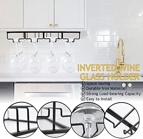 Wine Glass Rack 2 Pack - 4 Rows Black Metal Storage Hanger