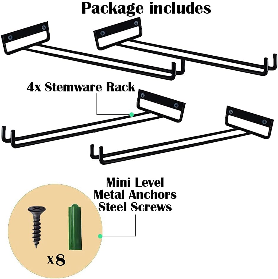 4-Pack 12 Inch Wall-Mounted Wine Glass Racks