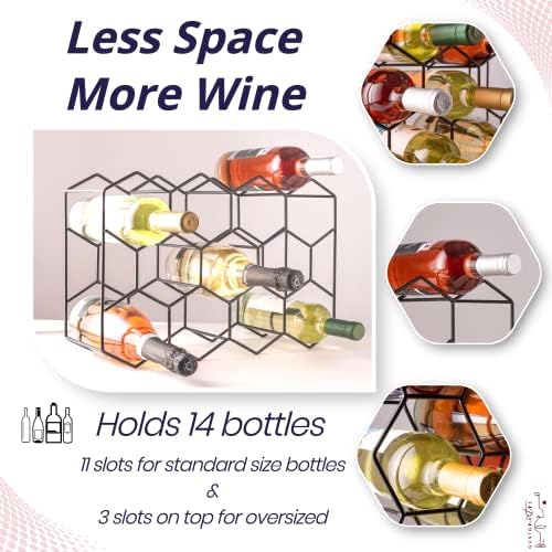 Gusto Nostro 14 Bottle Countertop Wine Rack - Modern Black Metal 3 Tier