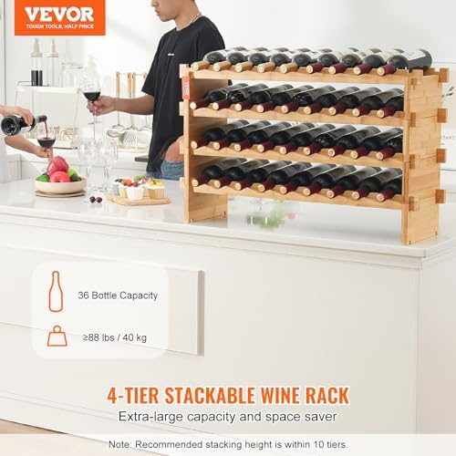 VEVOR 36-Bottle Freestanding Bamboo Wine Rack