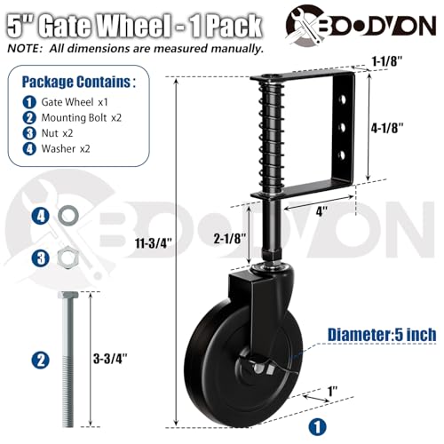 BOODVON 5 Inch Gate Caster with Side Brake and Spring Load