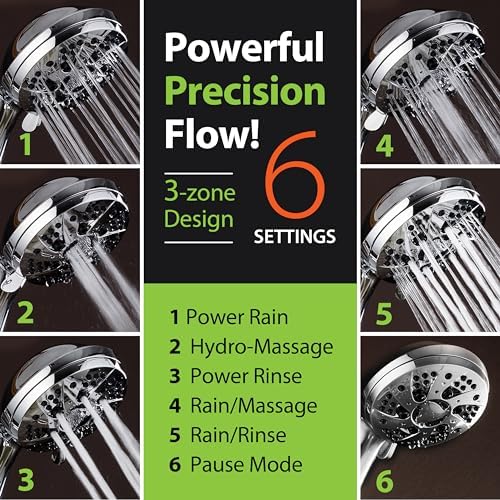 AquaDance High Pressure Handheld Shower with 6 Settings and 5ft Hose