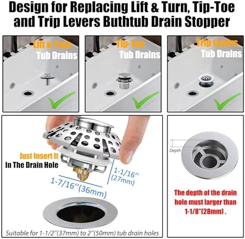 Anlige Bathtub Drain Stopper with Hair Catcher 1