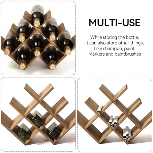 KIRIGEN 8-Bottle Wood Wine Rack - 3-Tier Free Standing Holder