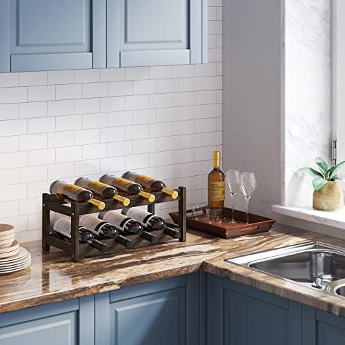 Bameos 2 Tier Bamboo Wine Rack 8 Bottle Mocha