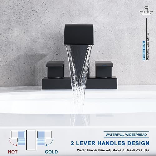Black Waterfall Bathroom Faucet with Pop Up Drain and Overflow