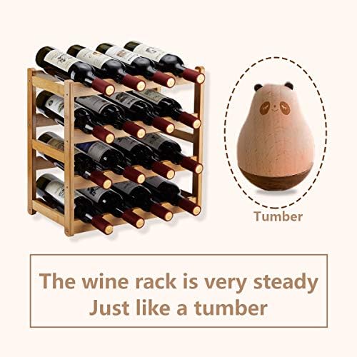 Homevany Bamboo Wine Rack 4 Tiers 16 Bottle Storage Cabinet