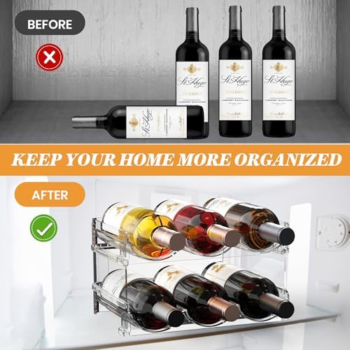Stackable Wine Rack for Fridge 2 Tier Hold 6 Bottles