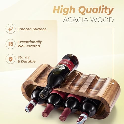 BLUEWEST 8-Bottle Acacia Wine Rack Freestanding Stand