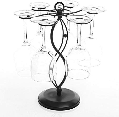 MyGift 6-Hook Rotating Wine Glass Rack - Black Metal