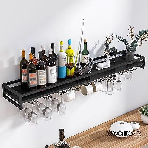 SDdPulse Wall-Mount Wine Rack with Glass Hangers - 60cm Durable and Space-Saving