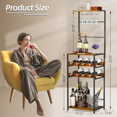 DAOUTIME 5-Tier Freestanding Wine Rack with Glasses Holder and 4 S Hooks