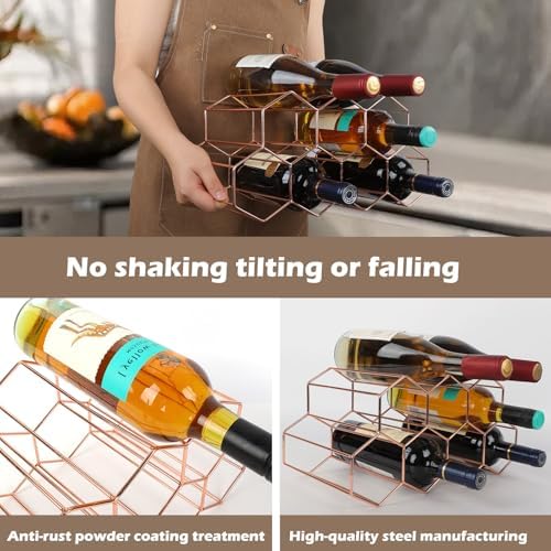 Luoieo Rose Gold Wine Rack 9 Bottle Geometric Design No Assembly Required