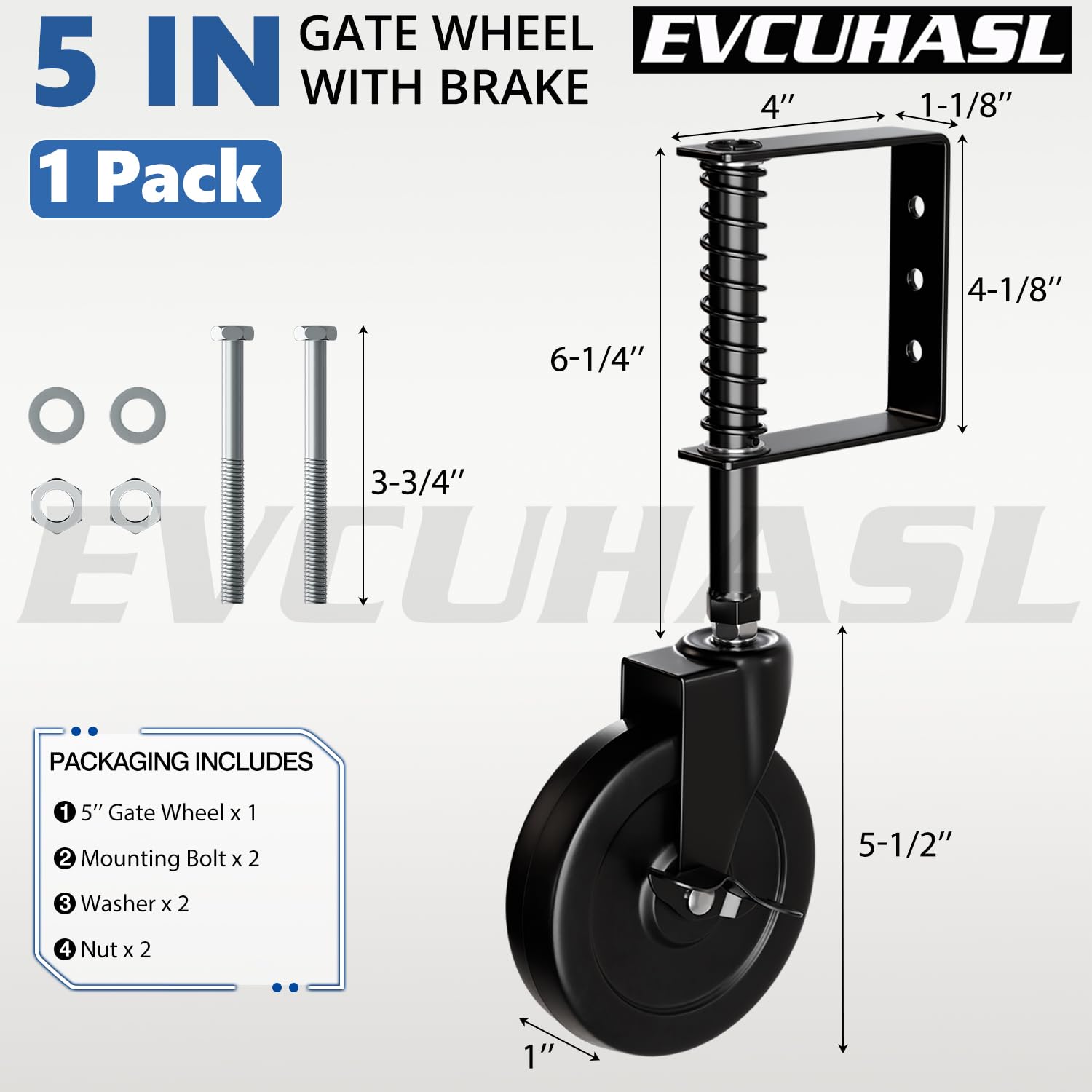 5 Inch Spring Loaded Gate Caster with Side Brake 220 Lbs Capacity Black