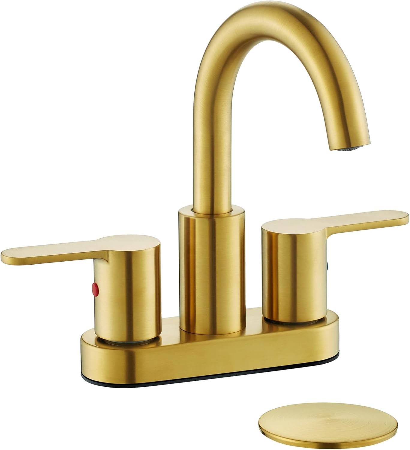 TimeArrow Brushed Gold 2 Handle Centerset Faucet with Drain 4 Inch High Arc