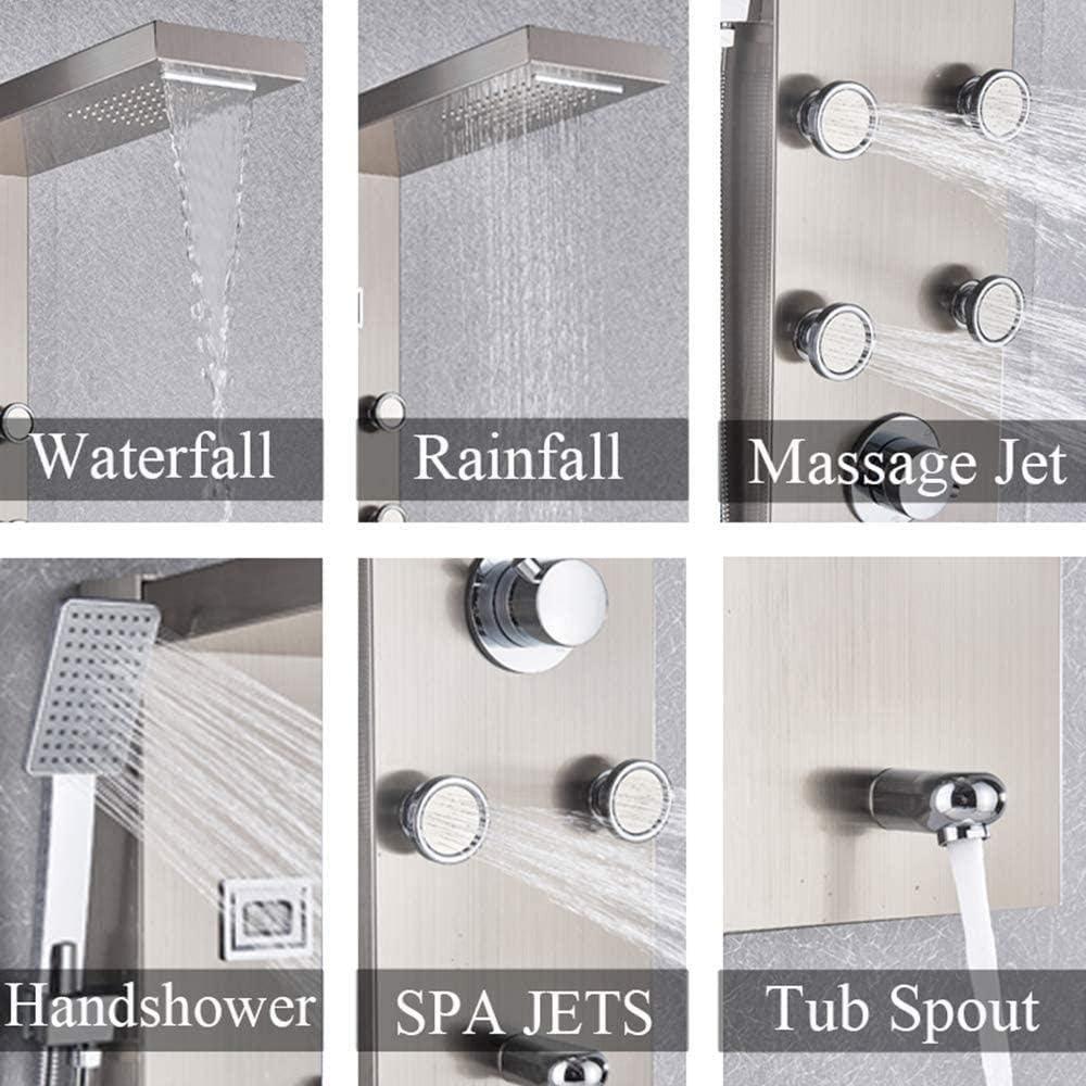 Gougeltd Thermostatic Waterfall Shower Head with Handheld Massage Jets