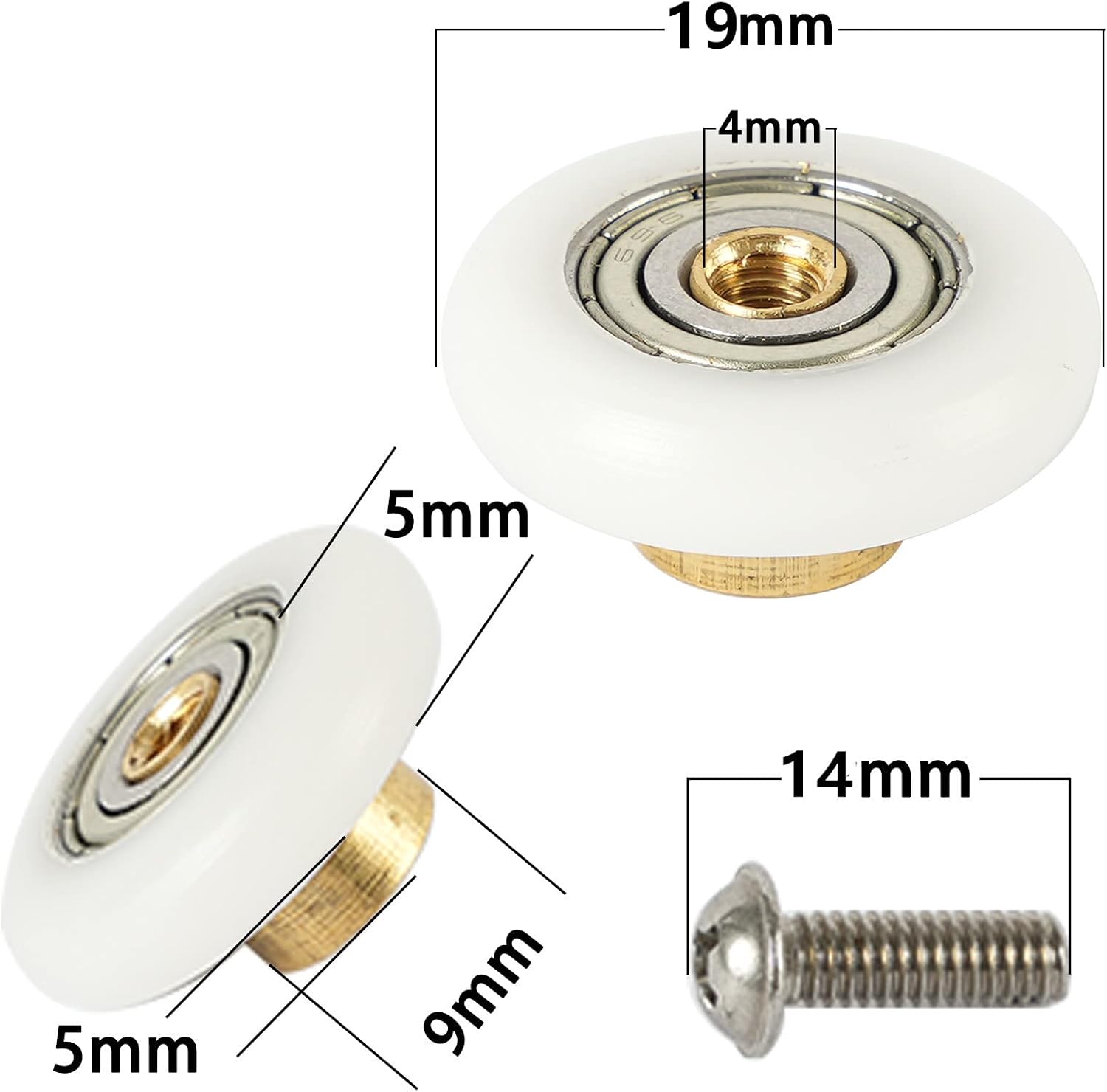 8pcs BrassPOM Shower Door Rollers 19mm Diameter Bathroom Replacement