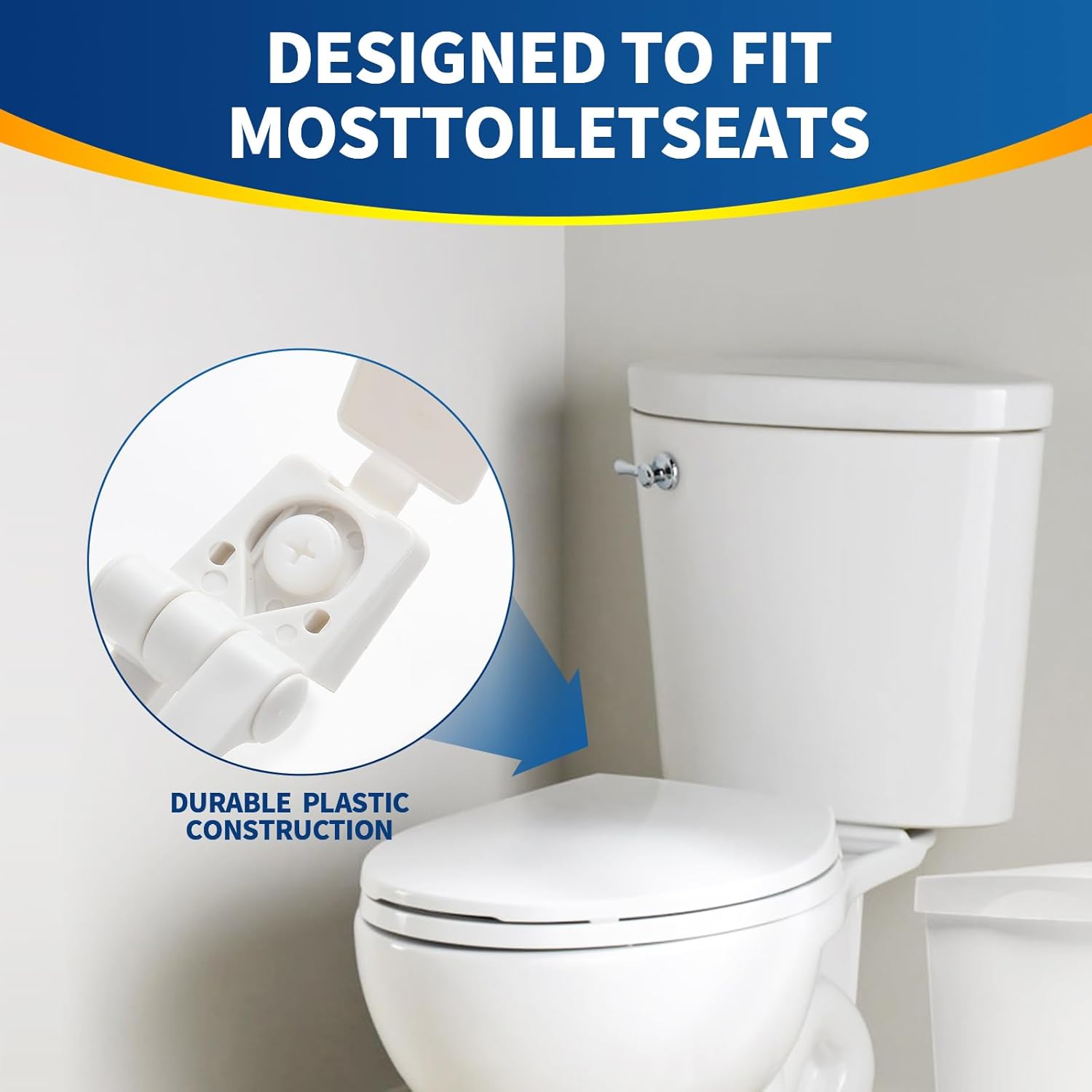 Toilet Seat Hinge with Plastic Bolts Kit - White Pair
