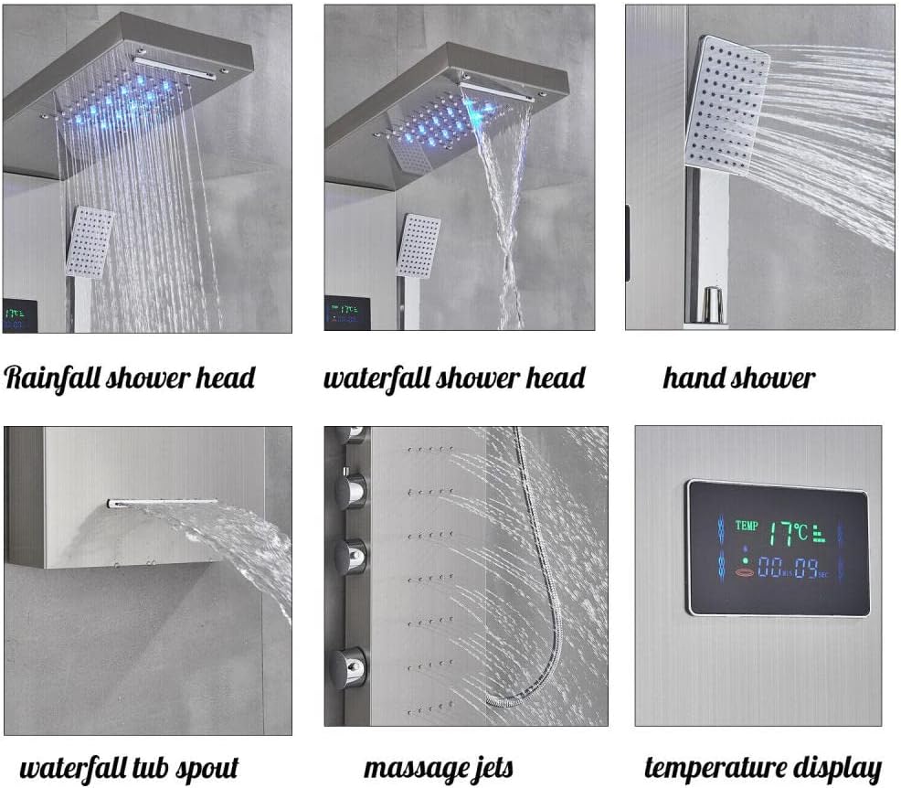 Gougeltd LED Light Shower Panel with Massager Jets