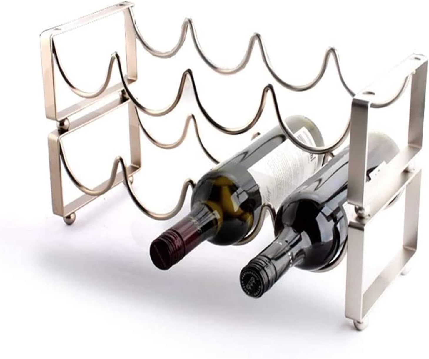 ALDEPO 4 Bottle Stackable Wine Rack with Silver Metal Tiers
