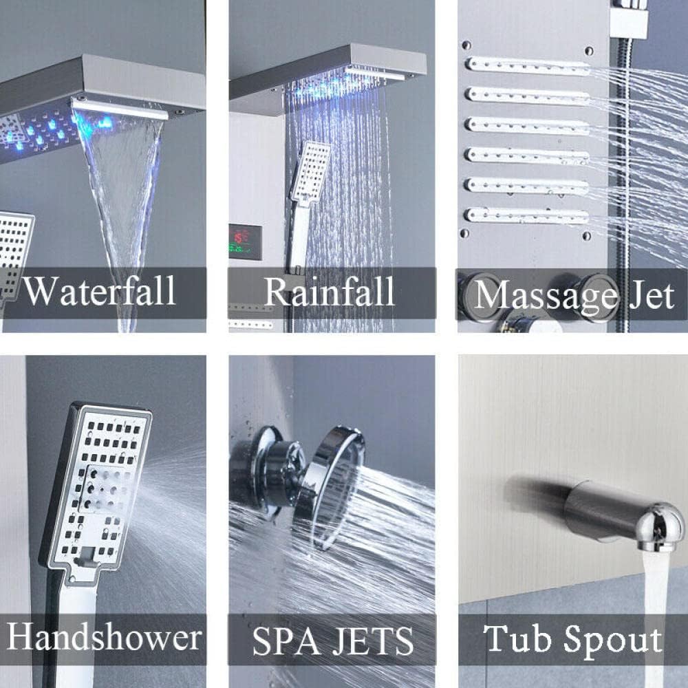 Gougeltd LED Light Shower Panel Tower Rainfall Head with Massager Jets