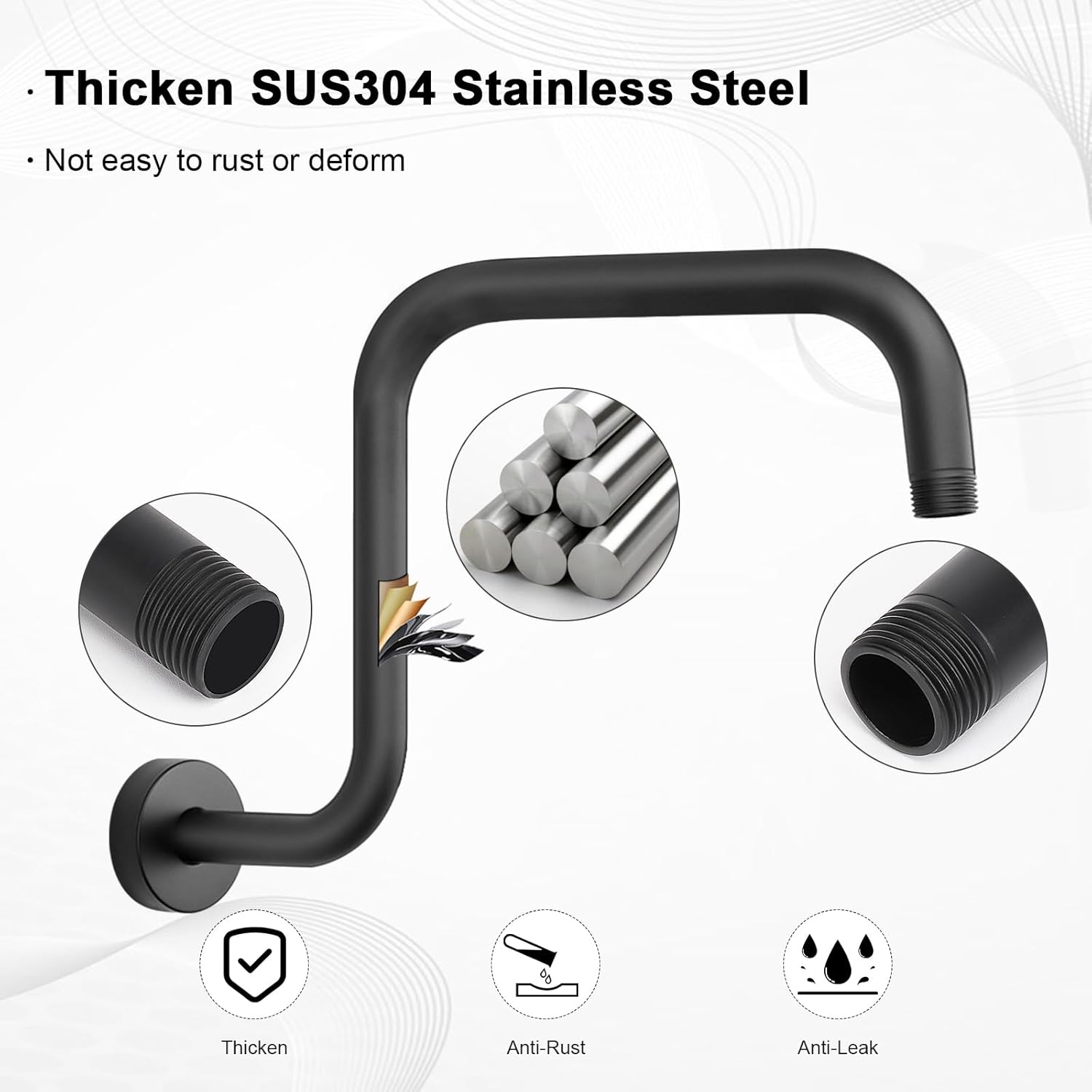 HarJue S Shaped Shower Arm 13 Inch Z-S Shape Matte Black