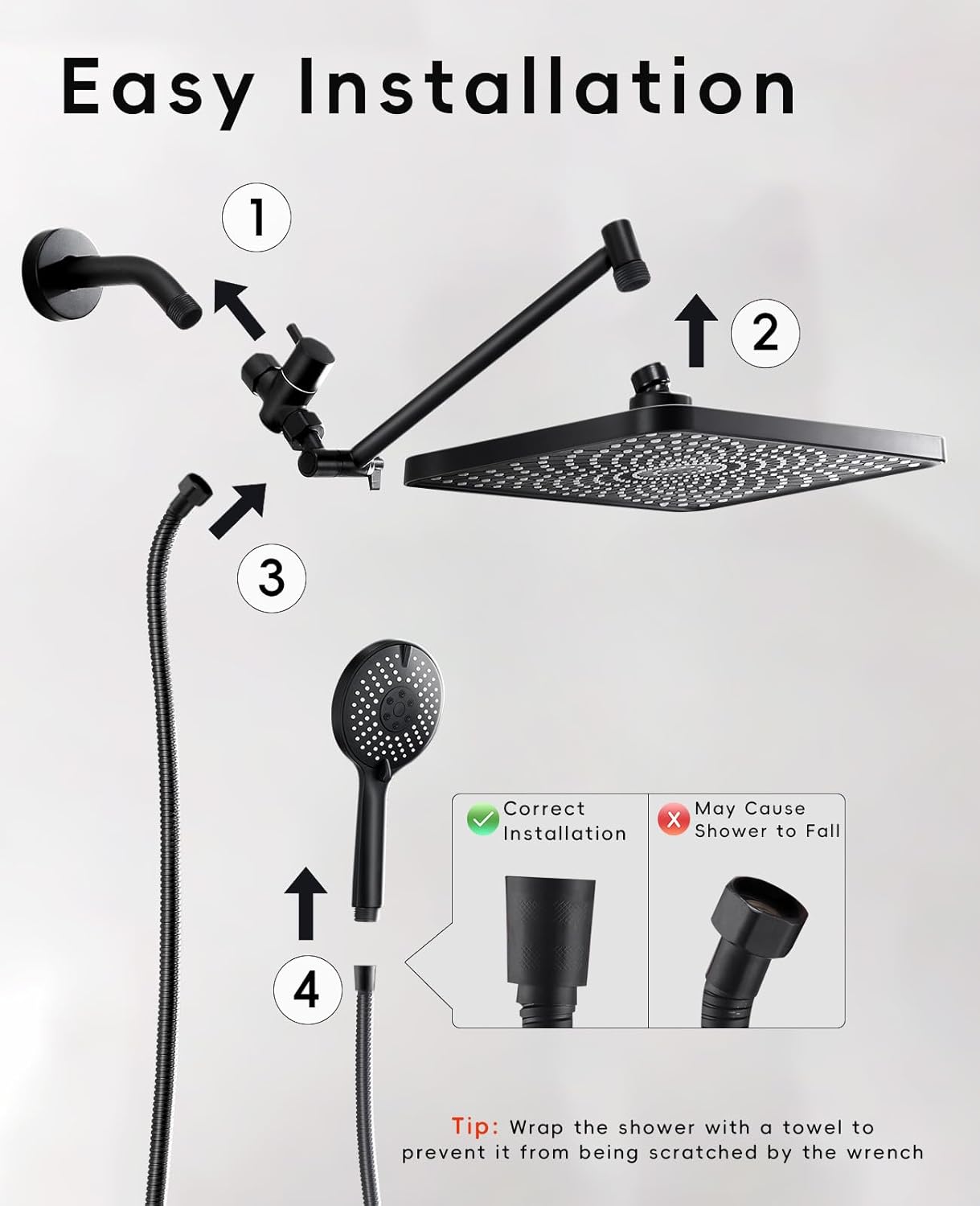 Jafeton 122 Rain Shower Head with Handheld Combo 1