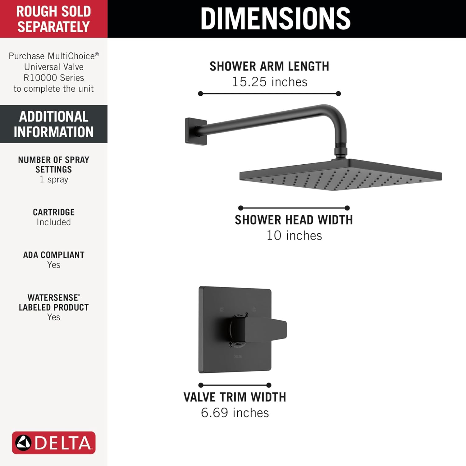Delta Faucet 14 Series Matte Black Shower Trim Kit