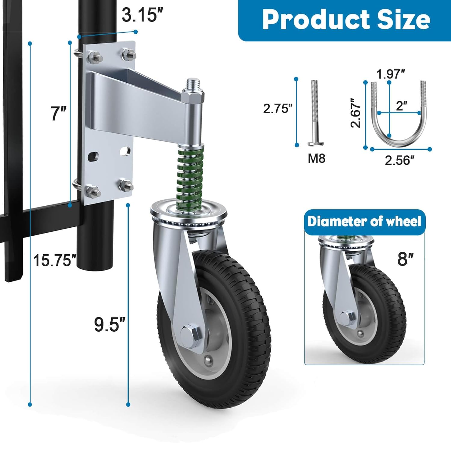 8 Inch Heavy Duty Fence Gate Wheels with Spring