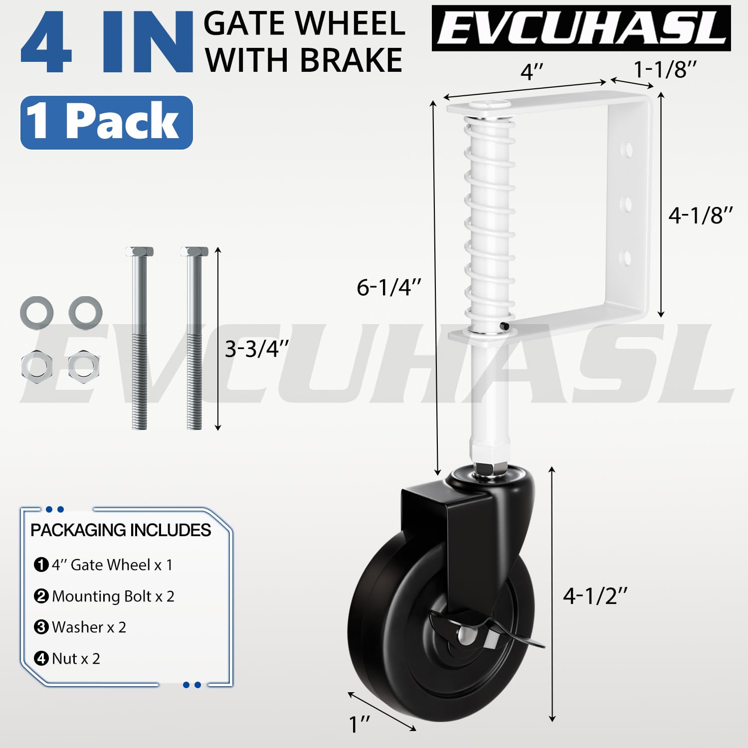 4 Spring Loaded Gate Caster with Side Brake - 220 Lbs Capacity