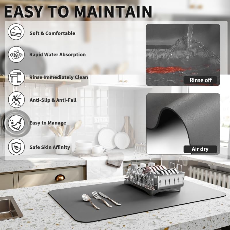 HotLive Dish Drying Mat - 16x18 Non-Slip Heat Resistant Easy to Clean
