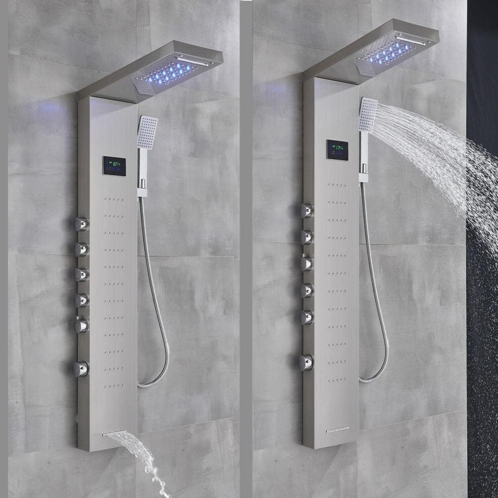 Gougeltd LED Light Shower Panel with Massager Jets