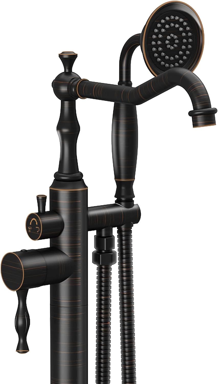 Kroias Oil Rubbed Bronze Floor Mounted Tub Faucet with Handheld Shower
