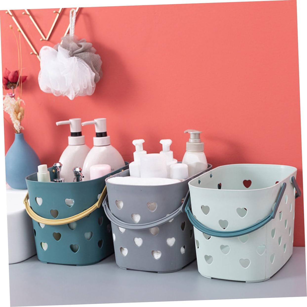 DRESSOOS 2pcs Handheld Plastic Storage Baskets for Bathroom and Home Use
