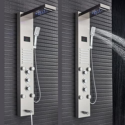 Gougeltd LED Light Shower Panel Tower Rainfall Head with Massager Jets